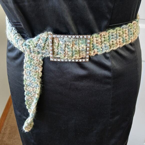 Alpine Sparkle Crochet Belt OS 45" handmade neutral pave buckle max- minimalist - Picture 6 of 13